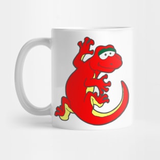 Red Toddler Cartoon Gecko Lizard Hanging On Mug